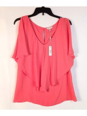 Max Studio Coral Flutter Sleeve Blouse Double Layer Top S NWT $98 MSRP
